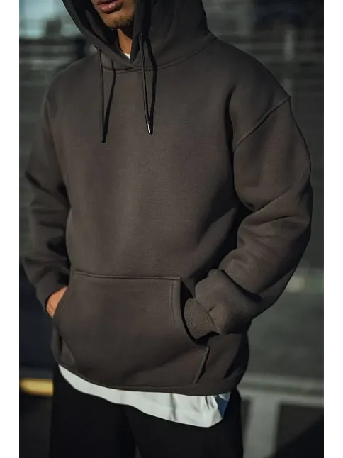 Erkek 3 İplik Pamuklu Kapüşonlu Basic Sweatshirt Hoodie - Füme