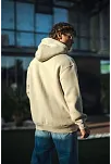 Kadın 3 İplik Pamuklu Kapüşonlu Kanguru Cepli Oversize Hoodie Sweatshirt - Bej