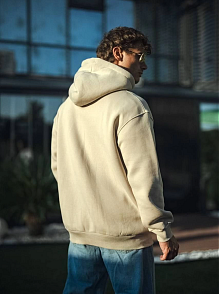 Erkek 3 İplik Pamuklu Kapüşonlu Basic Sweatshirt Hoodie - Bej