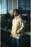 Kadın 3 İplik Pamuklu Kapüşonlu Kanguru Cepli Oversize Hoodie Sweatshirt - Bej