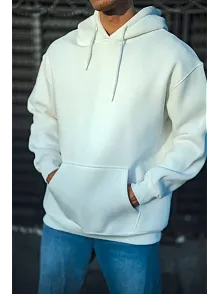 Erkek 3 İplik Pamuklu Kapüşonlu Basic Sweatshirt Hoodie - Beyaz