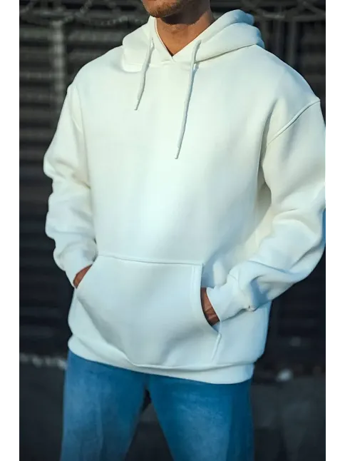 Erkek 3 İplik Pamuklu Kapüşonlu Basic Sweatshirt Hoodie - Beyaz