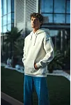 Erkek 3 İplik Pamuklu Kapüşonlu Basic Sweatshirt Hoodie - Beyaz