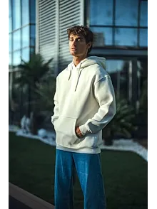 Erkek 3 İplik Pamuklu Kapüşonlu Basic Sweatshirt Hoodie - Beyaz