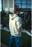Erkek 3 İplik Pamuklu Kapüşonlu Basic Sweatshirt Hoodie - Beyaz