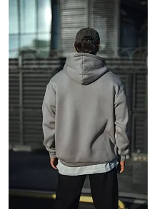 Erkek 3 İplik Penye Kapüşonlu Basic Sweatshirt Hoodie - Boyalı Gri