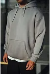 Erkek 3 İplik Penye Kapüşonlu Basic Sweatshirt Hoodie - Boyalı Gri