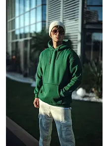 Erkek 3 İplik Pamuklu Kapüşonlu Basic Sweatshirt Hoodie - Haki