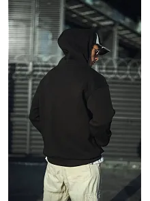 Erkek 3 İplik Pamuklu Kapüşonlu Basic Sweatshirt Hoodie - Siyah