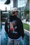 Erkek 3 İplik Pamuklu Kapüşonlu Baskılı Cepli Oversize Sweatshirt Hoodie - Siyah