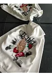 Kadın Oversize Kapüşonlu Cepli Baskılı 3 İplik Pamuklu Hoodie Sweatshirt - Beyaz