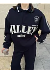Kadın 3 İplik Pamuklu Yakalı Sweat Baggy Pantolonlu Alt-üst Takım - Siyah