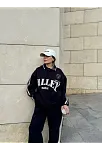 Kadın 3 İplik Pamuklu Yakalı Sweat Baggy Pantolonlu Alt-üst Takım - Siyah