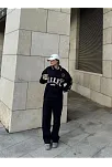 Kadın 3 İplik Pamuklu Yakalı Sweat Baggy Pantolonlu Alt-üst Takım - Siyah