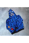 Unisex 2 İplik Bape Kapüşonu Fermuarlı Hırka - Mavi