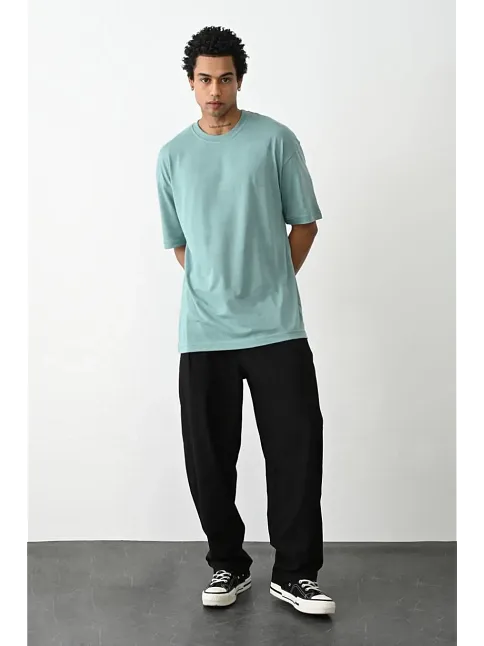 Erkek Tişört Düz Basic Penye Yazlık Bisiklet Yaka Kısa Kol T-shirt - Mint Yeşili