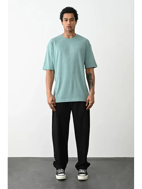 Erkek Tişört Düz Basic Penye Yazlık Bisiklet Yaka Kısa Kol T-shirt - Mint Yeşili