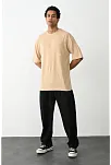 Erkek Tişört Düz Basic Penye Yazlık Bisiklet Yaka Kısa Kol T-shirt - Bej