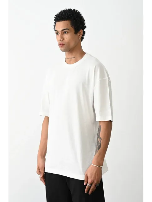 Erkek Tişört Düz Basic Penye Yazlık Bisiklet Yaka Kısa Kol T-shirt - Beyaz