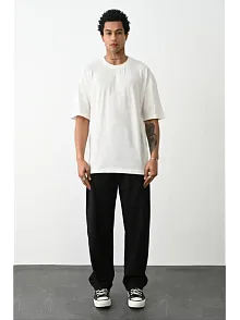 Erkek Tişört Düz Basic Penye Yazlık Bisiklet Yaka Kısa Kol T-shirt - Beyaz