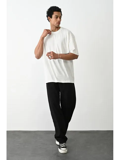 Erkek Tişört Düz Basic Penye Yazlık Bisiklet Yaka Kısa Kol T-shirt - Beyaz