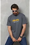 Erkek Kısa Kol Yazlık Tişört Bisiklet Yaka Baskılı Oversize T-shirt - Füme