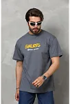 Erkek Kısa Kol Yazlık Tişört Bisiklet Yaka Baskılı Oversize T-shirt - Füme