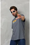 Erkek Kısa Kol Yazlık Tişört Bisiklet Yaka Baskılı Oversize T-shirt - Füme