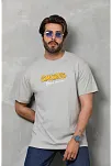 Erkek Kısa Kol Yazlık Tişört Bisiklet Yaka Baskılı Oversize T-shirt - Gri