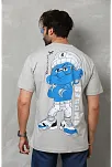 Erkek Kısa Kol Yazlık Tişört Bisiklet Yaka Baskılı Oversize T-shirt - Gri