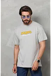 Erkek Kısa Kol Yazlık Tişört Bisiklet Yaka Baskılı Oversize T-shirt - Gri
