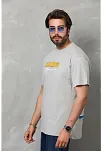 Erkek Kısa Kol Yazlık Tişört Bisiklet Yaka Baskılı Oversize T-shirt - Gri