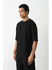 Erkek Tişört Düz Basic Penye Yazlık Bisiklet Yaka Kısa Kol T-shirt - Siyah