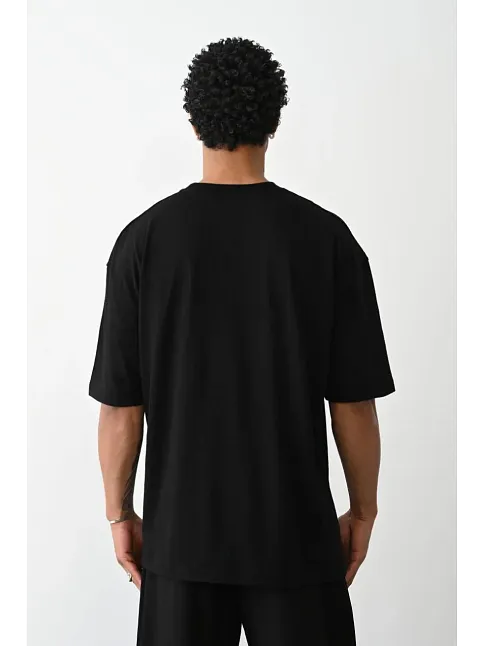 Erkek Tişört Düz Basic Penye Yazlık Bisiklet Yaka Kısa Kol T-shirt - Siyah