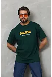 Erkek Kısa Kol Yazlık Tişört Bisiklet Yaka Baskılı Oversize T-shirt - Yeşil