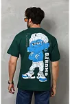 Erkek Kısa Kol Yazlık Tişört Bisiklet Yaka Baskılı Oversize T-shirt - Yeşil