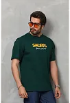Erkek Kısa Kol Yazlık Tişört Bisiklet Yaka Baskılı Oversize T-shirt - Yeşil