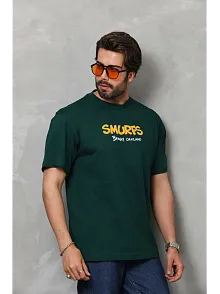 Erkek Kısa Kol Yazlık Tişört Bisiklet Yaka Baskılı Oversize T-shirt - Yeşil