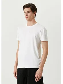 Erkek  Tişört Basic Bisiklet Yaka Regular Kısa Kol T-shirt - Beyaz