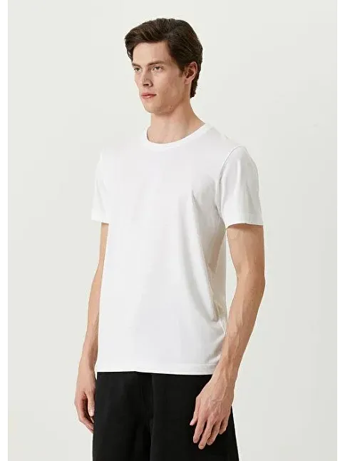Erkek  Tişört Basic Bisiklet Yaka Regular Kısa Kol T-shirt - Beyaz