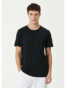 Erkek Düz Tişört Bisiklet Yaka Regular Fit Yazlık Kısa Kol T-shirt - Siyah