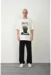 Erkek Baskılı T-shirt Kısa Kol Bisiklet Yaka Rahat Kalıp Tişört - Beyaz
