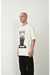 Erkek Baskılı T-shirt Kısa Kol Bisiklet Yaka Rahat Kalıp Tişört - Beyaz
