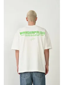 Erkek Baskılı T-shirt Kısa Kol Bisiklet Yaka Rahat Kalıp Tişört - Beyaz