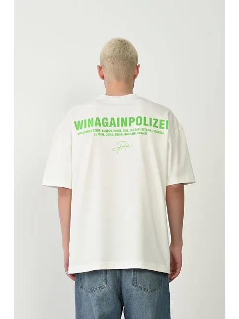Erkek Baskılı T-shirt Kısa Kol Bisiklet Yaka Rahat Kalıp Tişört - Beyaz