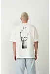 Erkek Baskılı T-shirt Kısa Kol Bisiklet Yaka Rahat Kalıp Tişört - Beyaz