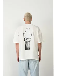 Erkek Baskılı T-shirt Kısa Kol Bisiklet Yaka Rahat Kalıp Tişört - Beyaz