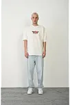 Erkek Baskılı T-shirt Kısa Kol Bisiklet Yaka Rahat Kalıp Tişört  - Beyaz
