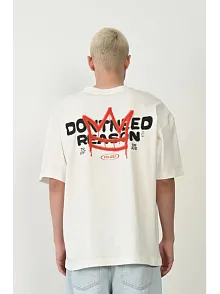 Erkek Baskılı T-shirt Kısa Kol Bisiklet Yaka Rahat Kalıp Tişört  - Beyaz
