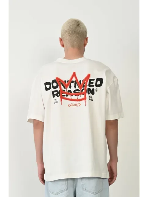 Erkek Baskılı T-shirt Kısa Kol Bisiklet Yaka Rahat Kalıp Tişört  - Beyaz